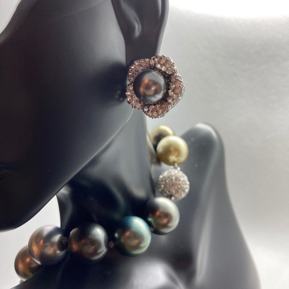 NWOT Sterling Silver, Crystal and Faux Pearl Pierced Earrings